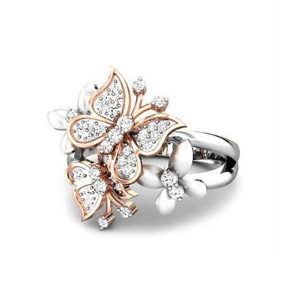 Silver Butterfy Shape Inlaid Zircon Finger Ring W